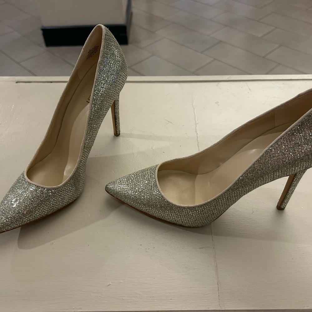 Nine West Silver Glitter Heels